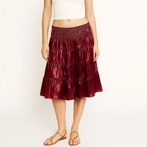 Vintage Y2K Wet Seal Embellished Sequin A-Line Satin Boho Skirt L